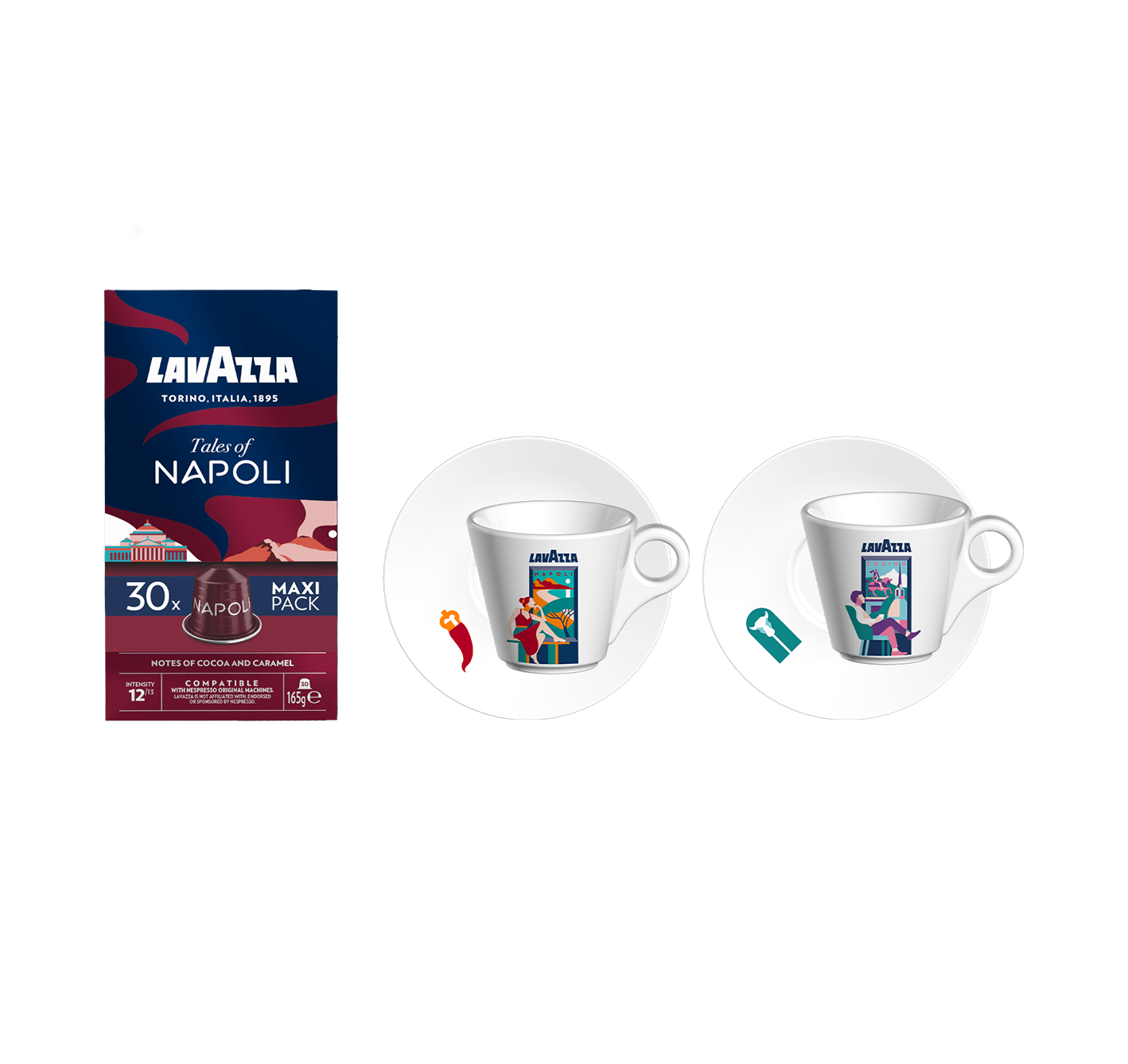 Coffret Tales of Napoli 180 capsules Nespresso® + Set Espresso Turin et Naples offert