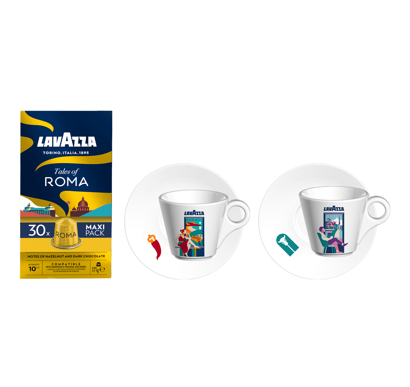Coffret Tales of Roma 180 capsules Nespresso® + Set Espresso Turin et Naples offert